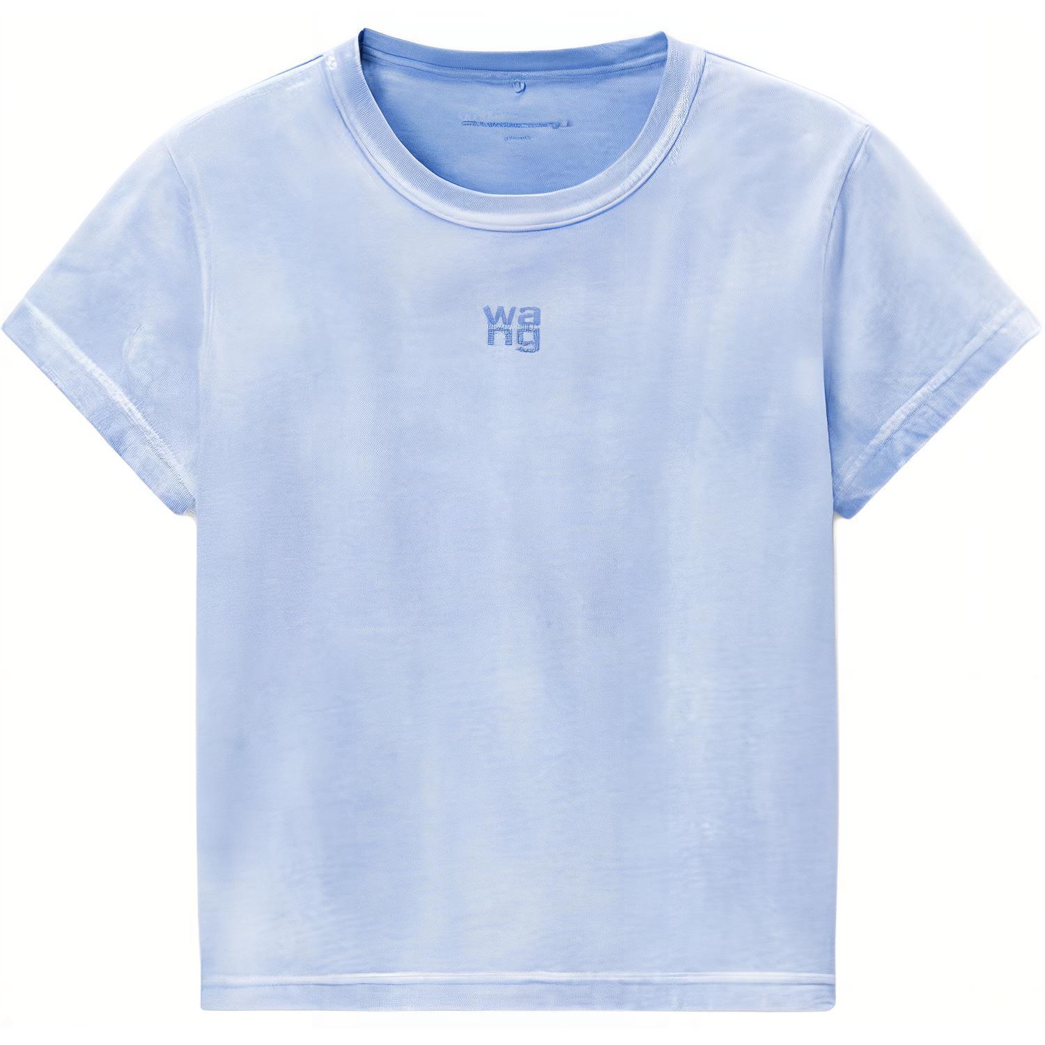 Футболка Alexander Wang T By Essential с уменьшенной посадкой, объемным логотипом и окантовкой горловины, выстиранная в бледно-голубом цвете 
Футболка Alexander Wang T By Essential с уменьшенной посадкой, объемным логотипом и окантовкой горловины, выстиранная в бледно-голубом цвете