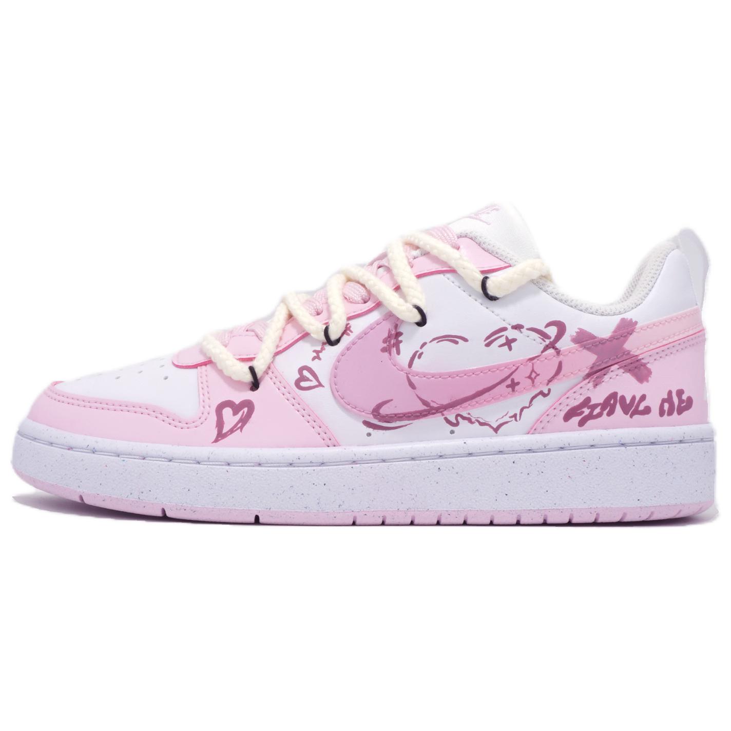 Кроссовки для скейтбординга Nike Court Borough Heart с противоскользящей подошвой и износостойким покрытием, бело-розовые, для подростков 
Кроссовки для скейтбординга Nike Court Borough Heart с противоскользящей подошвой и износостойким покрытием, бело-розовые, для подростков