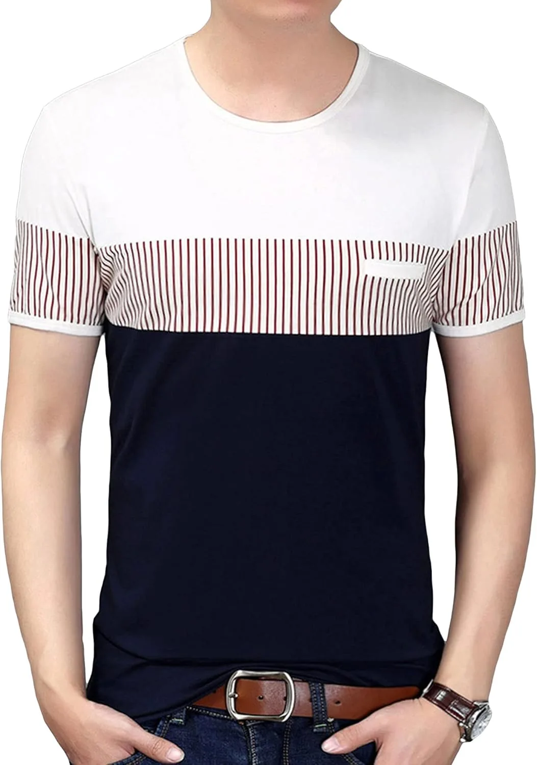 Мужская футболка с контрастной строчкой и полоской на груди Maiyifu-GJ
Мужская футболка с контрастной строчкой и полоской на груди Maiyifu-GJ