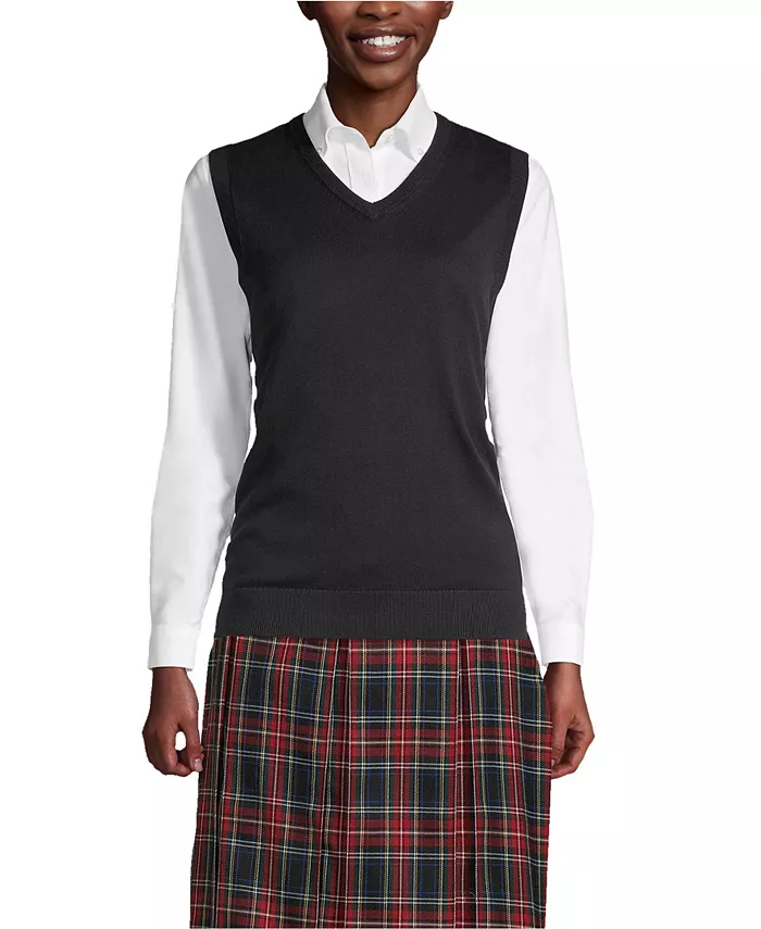 Женский тонкий хлопковый свитер-жилет из модала Lands' End, черный 
Женский тонкий хлопковый свитер-жилет из модала Lands' End, черный