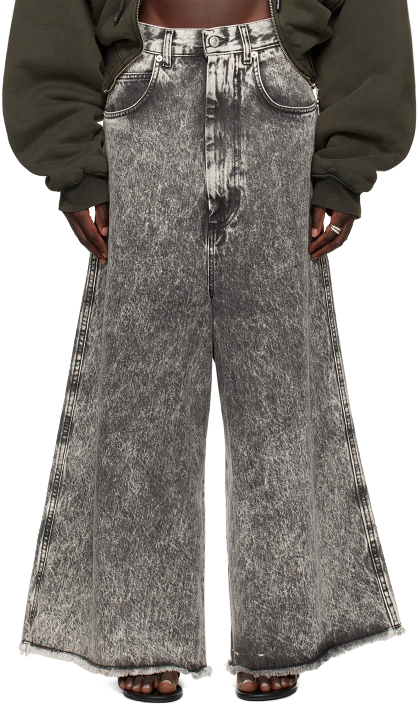 Черные широкие укороченные джинсы LU'U DAN, Acid black 
Черные широкие укороченные джинсы LU'U DAN, Acid black