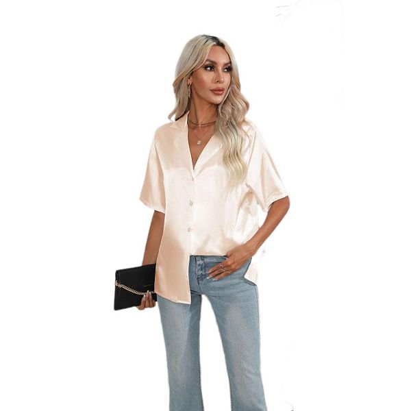 Женская шелковая блузка с коротким рукавом и воротником Yesfashion, Beige
Женская шелковая блузка с коротким рукавом и воротником Yesfashion, Beige