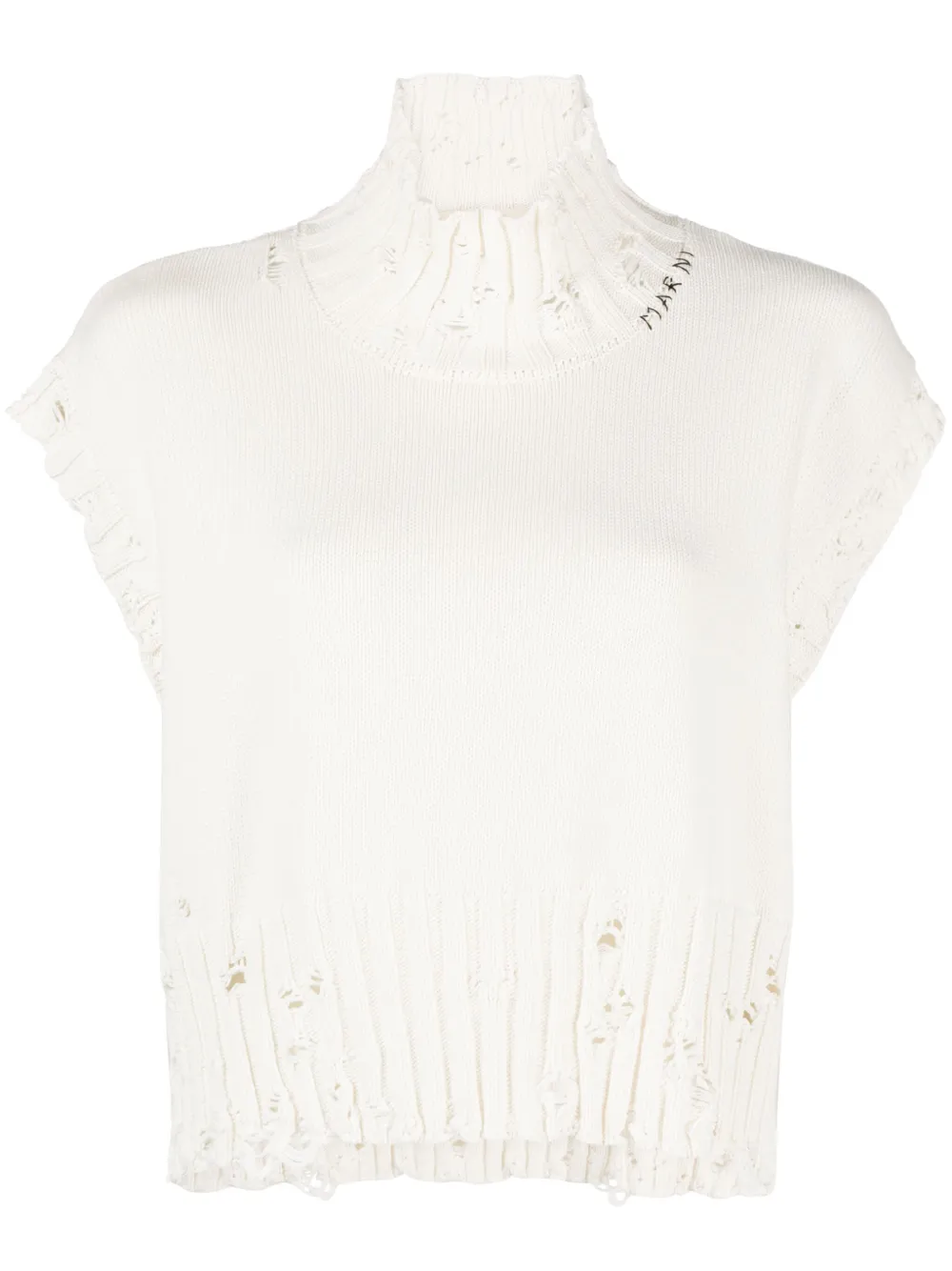 Джемпер в рубчик с эффектом потертости Marni, белый 
Джемпер в рубчик с эффектом потертости Marni, белый