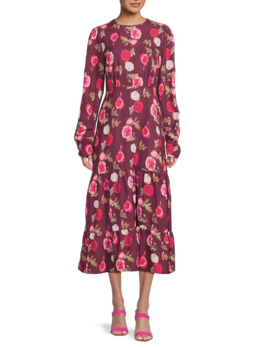 Платье миди с длинными рукавами и многоуровневым лифом Area Stars, бордовый 
Платье миди с длинными рукавами и многоуровневым лифом Area Stars, бордовый