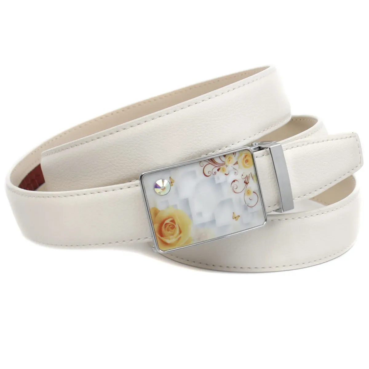 Кожаный ремень Anthoni Crown, застежка, украшенная стеклянными кристаллами, узкая металлическая петля, белый
Кожаный ремень Anthoni Crown, застежка, украшенная стеклянными кристаллами, узкая металлическая петля, белый