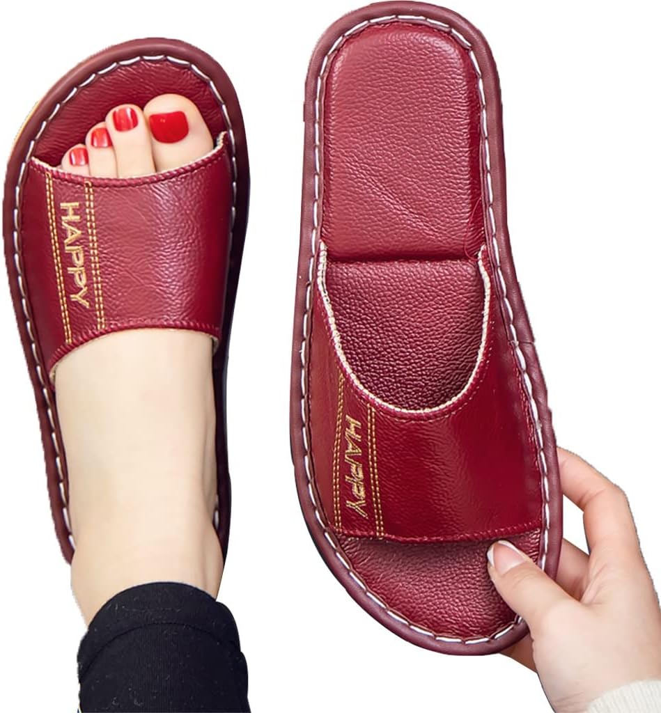 Кожаные тапочки XUEMML- домашние сандалии для мужчин и женщин с открытым носком, унисекс, из натуральной кожи, нескользящие домашние тапочки для спальни, темно-красный
Кожаные тапочки XUEMML- домашние сандалии для мужчин и женщин с открытым носком, унисекс, из натуральной кожи, нескользящие домашние тапочки для спальни, темно-красный