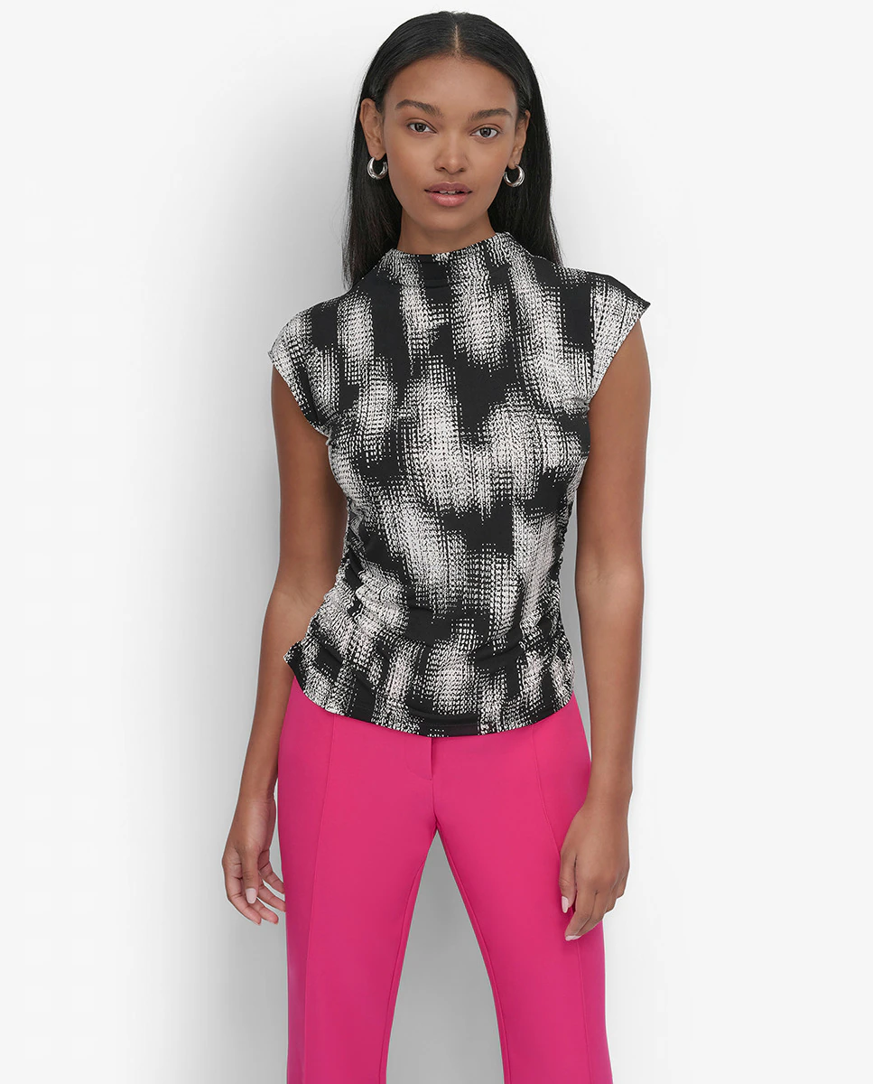 Женский топ из присборенной ткани с воротником-стойкой DKNY, черный
Женский топ из присборенной ткани с воротником-стойкой DKNY, черный