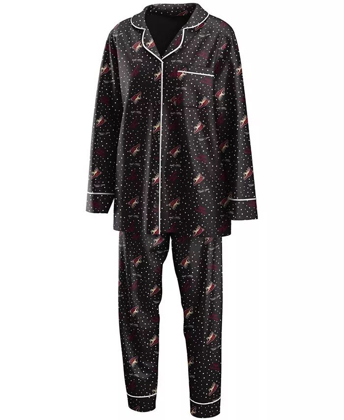 Женский черный комплект для сна с рубашкой и брюками на пуговицах с длинными рукавами Arizona Coyotes Wear By Erin Andrews, черный 
Женский черный комплект для сна с рубашкой и брюками на пуговицах с длинными рукавами Arizona Coyotes Wear By Erin Andrews, черный