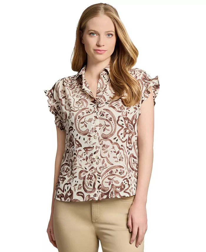 Женский топ с цветочным принтом пейсли и оборками Jones New York, коричневый
Женский топ с цветочным принтом пейсли и оборками Jones New York, коричневый