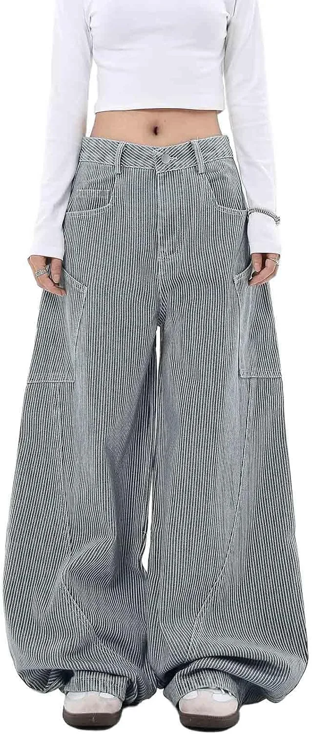 BXCNCKD Женские ретро джинсы в полоску с широкими штанинами и большими карманами
BXCNCKD Женские ретро джинсы в полоску с широкими штанинами и большими карманами