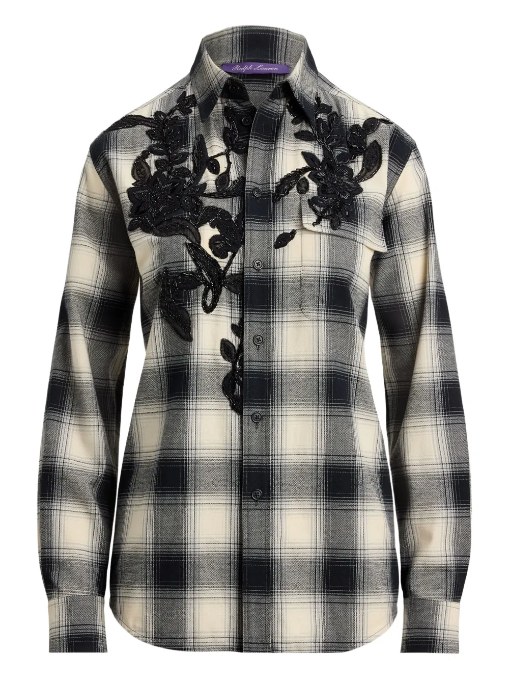 Клетчатая рубашка с вышивкой бисером Ralph Lauren Collection, черный
Клетчатая рубашка с вышивкой бисером Ralph Lauren Collection, черный