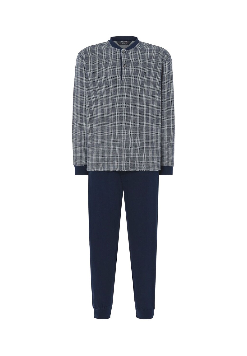 Мужская длинная зимняя пижама на пуговицах премиум-класса, синяя El Búho NOCTURNO, синий 
Мужская длинная зимняя пижама на пуговицах премиум-класса, синяя El Búho NOCTURNO, синий