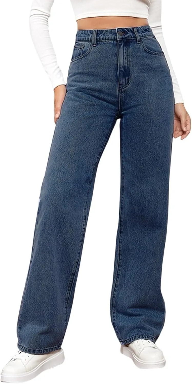 Прямые джинсы для женщин, High Waisted, широкие, свободные
Прямые джинсы для женщин, High Waisted, широкие, свободные