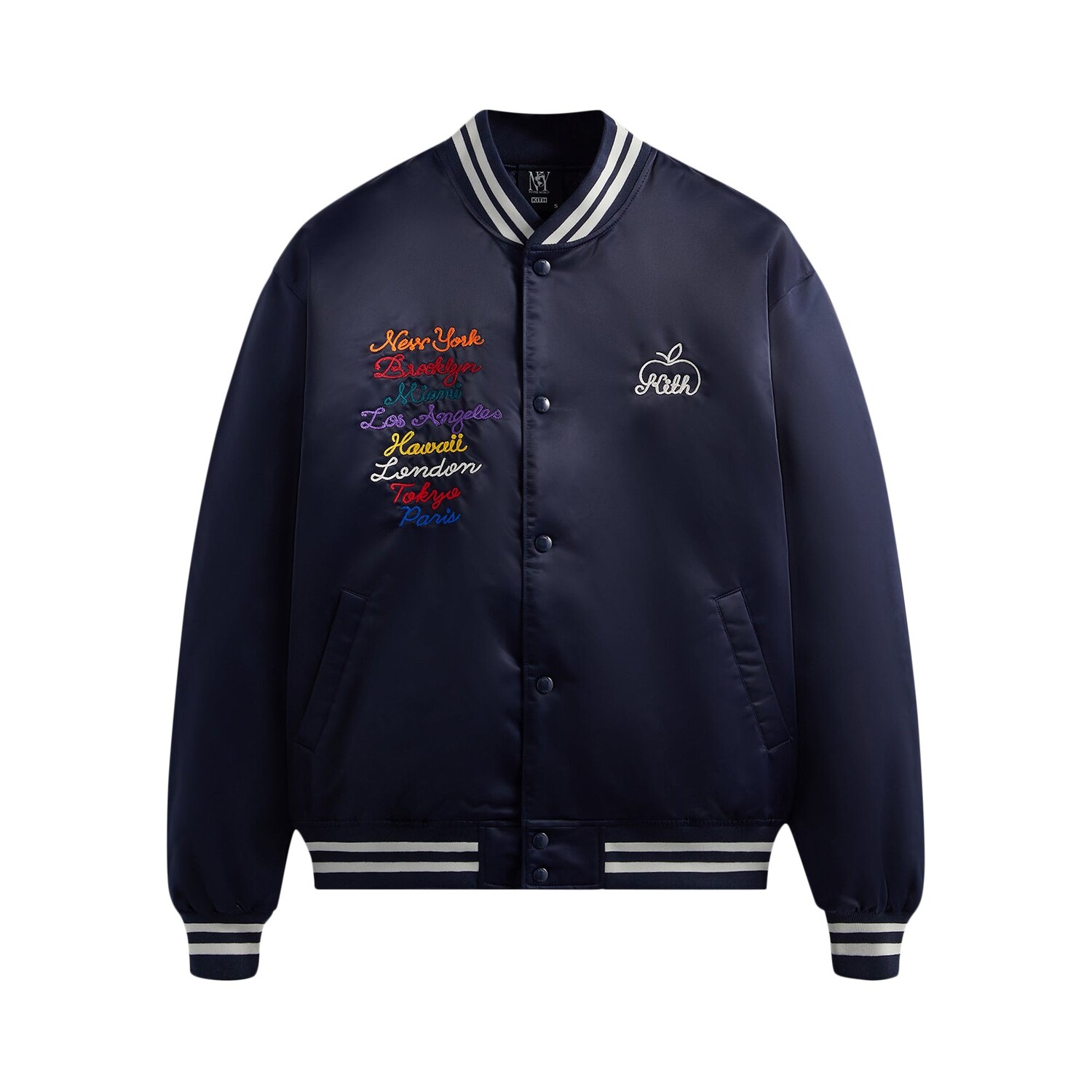 Атласный бомбер Kith New York To The World Nocturnal
Атласный бомбер Kith New York To The World Nocturnal