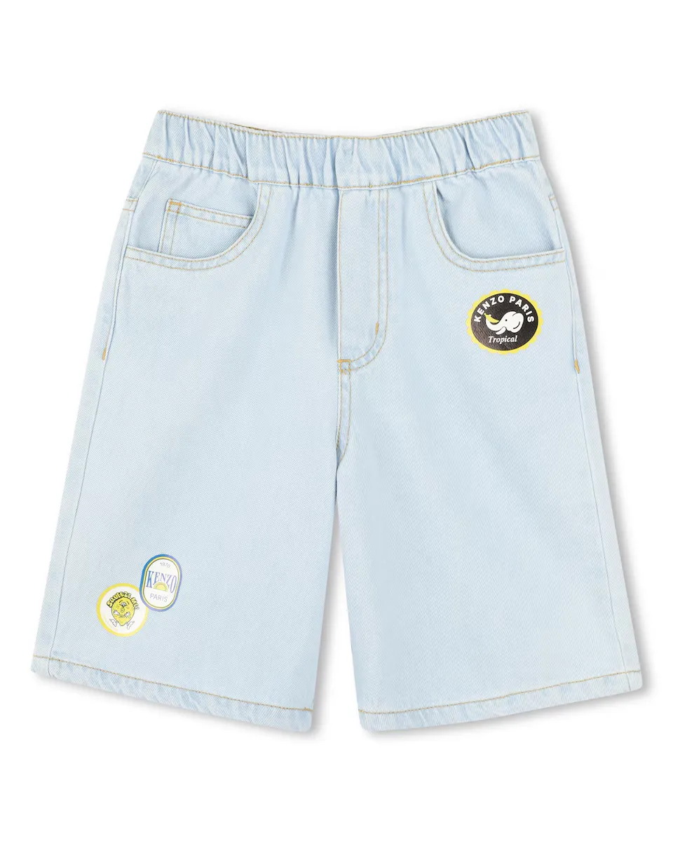 Джинсовые шорты для мальчиков с пятью карманами и эластичной талией Kenzo Kids, голубой 
Джинсовые шорты для мальчиков с пятью карманами и эластичной талией Kenzo Kids, голубой