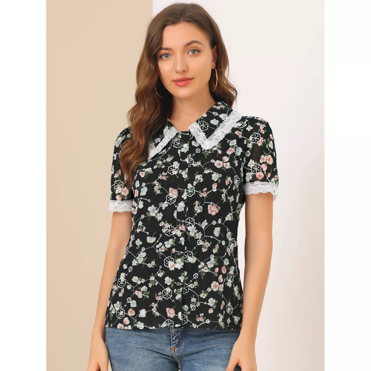 Женская рубашка с воротником Питера Пэна, кружевная вышивка, винтажная крестьянская блузка с цветочным принтом 1940-х годов ALLEGRA K, бежевый
Женская рубашка с воротником Питера Пэна, кружевная вышивка, винтажная крестьянская блузка с цветочным принтом 1940-х годов ALLEGRA K, бежевый