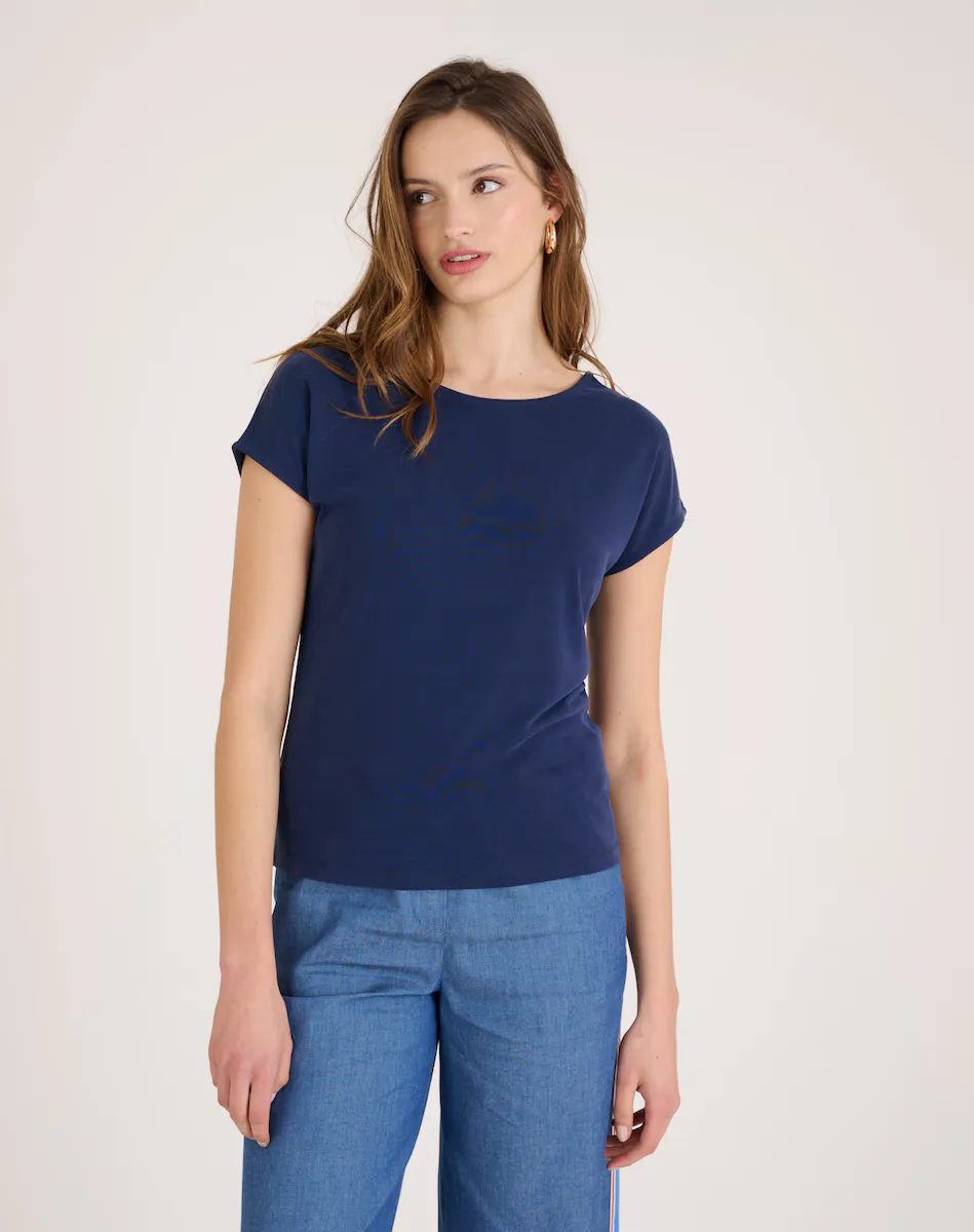 Футболка женская однотонная с коротким рукавом Naf Naf, темно-синий 
Футболка женская однотонная с коротким рукавом Naf Naf, темно-синий
