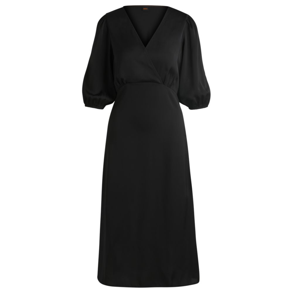 Платье с запахом спереди из тисненого атласа BOSS, черный
Платье с запахом спереди из тисненого атласа BOSS, черный