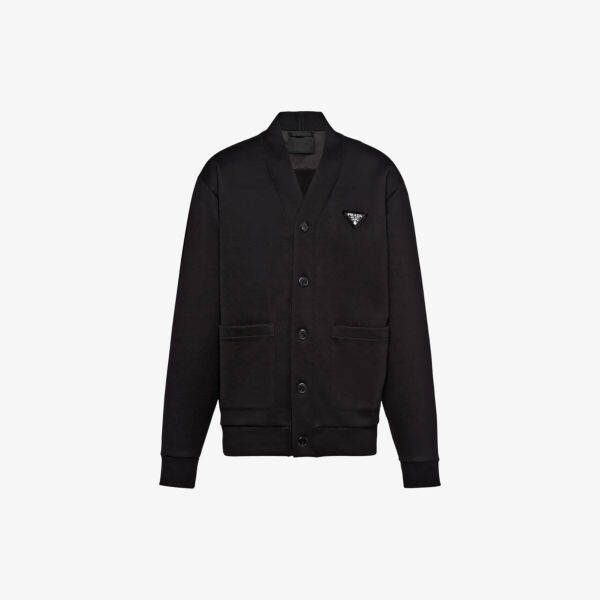 Хлопковый кардиган оверсайз с v-образным вырезом и фирменной бляшкой Prada, черный
Хлопковый кардиган оверсайз с v-образным вырезом и фирменной бляшкой Prada, черный