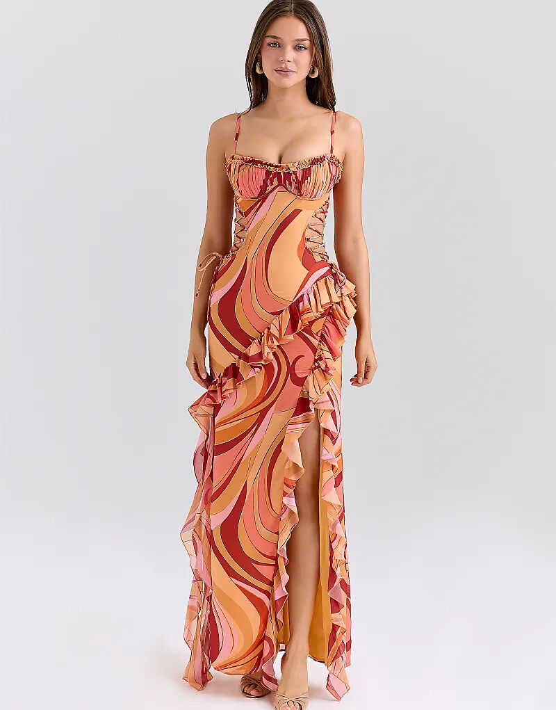 Платье-макси с вырезом и оборками от House of CB Lumira в цвете «закатный вихрь»
Платье-макси с вырезом и оборками от House of CB Lumira в цвете «закатный вихрь»