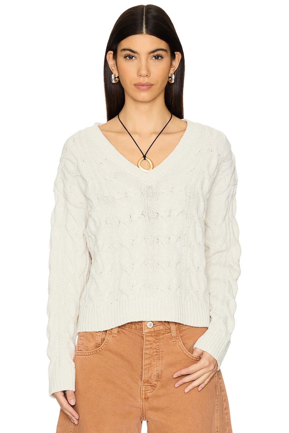 Стираный свитер с v-образным вырезом Free People, белый
Стираный свитер с v-образным вырезом Free People, белый