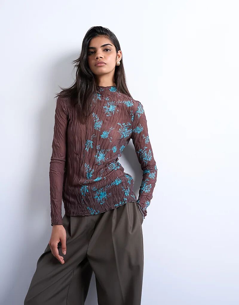 Лонгслив Topshop с длинными рукавами из жатой сетки коричневого и бирюзового цветов
Лонгслив Topshop с длинными рукавами из жатой сетки коричневого и бирюзового цветов