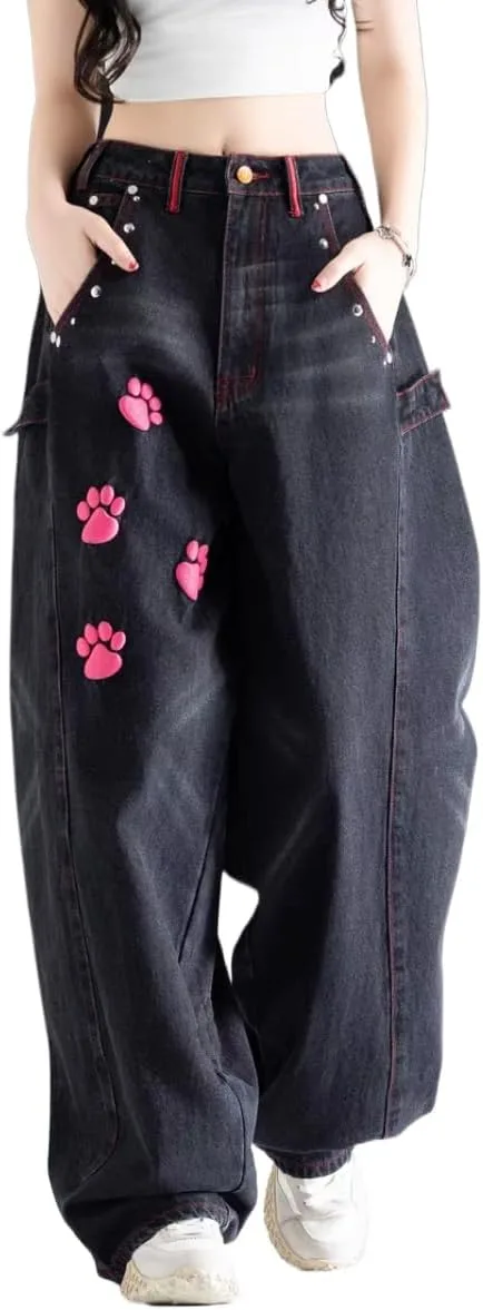 Y2k Kawaii вышивка кошачьей лапки на карго джинсах Vintage с пайетками, высокие, потертые, широкие штаны в стиле хип-хоп GYPWRCR
Y2k Kawaii вышивка кошачьей лапки на карго джинсах Vintage с пайетками, высокие, потертые, широкие штаны в стиле хип-хоп GYPWRCR