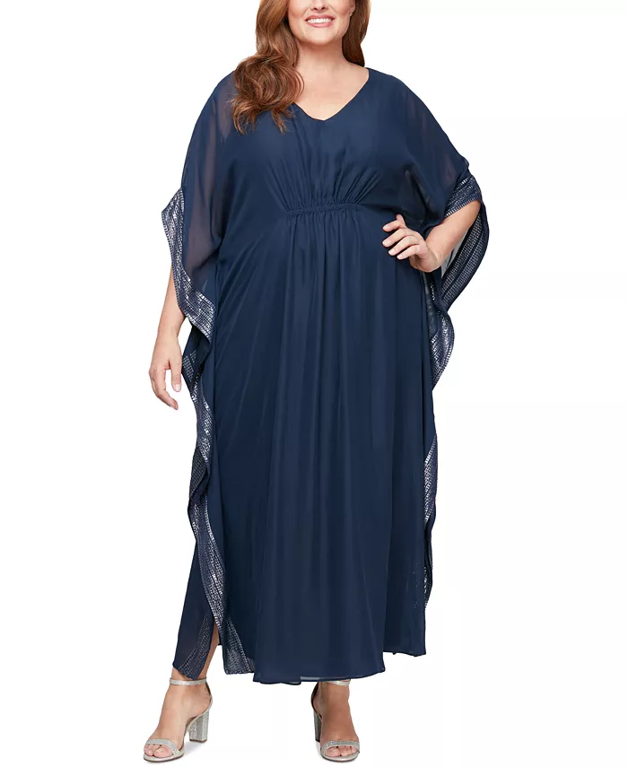 Платье больших размеров с V-образным вырезом и рукавами 3/4 SL Fashions, синий
Платье больших размеров с V-образным вырезом и рукавами 3/4 SL Fashions, синий
