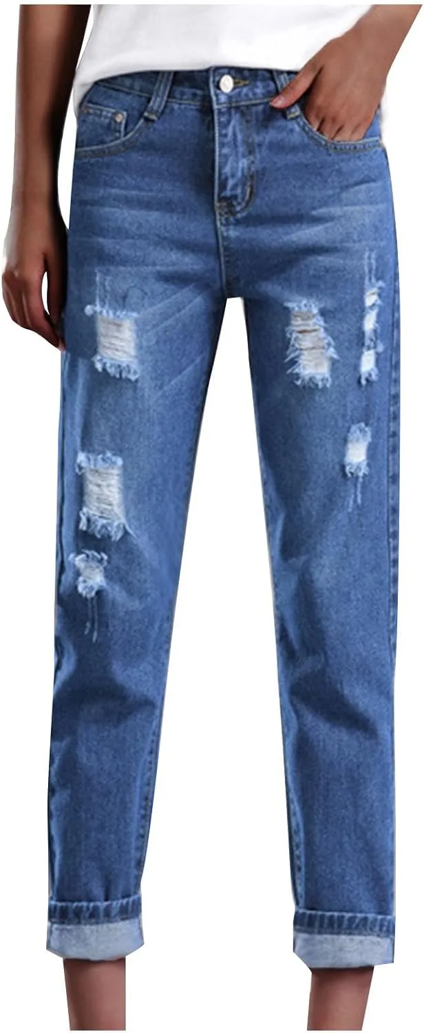 Женские рваные джинсы Plus Size High Waist Stretch Denim Straight Leg
Женские рваные джинсы Plus Size High Waist Stretch Denim Straight Leg