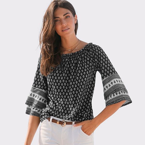 Женский топ с открытыми плечами Lascana, Black And White
Женский топ с открытыми плечами Lascana, Black And White