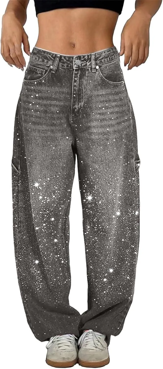 Джинсы Rhinestone для женщин Plus Size High Waisted Baggy Wide Leg
Джинсы Rhinestone для женщин Plus Size High Waisted Baggy Wide Leg