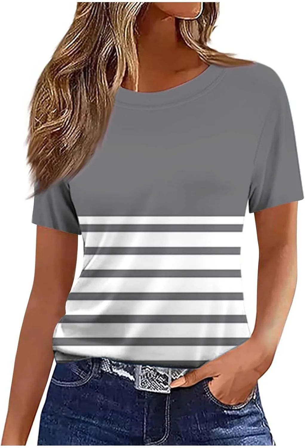 NaRHbrg Женская летняя футболка с коротким рукавом и полосками
NaRHbrg Женская летняя футболка с коротким рукавом и полосками