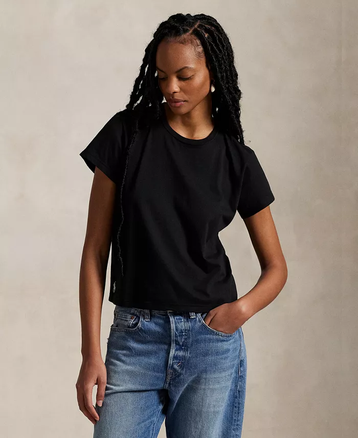 Женская классическая футболка укороченного кроя из джерси Polo Ralph Lauren, черный 
Женская классическая футболка укороченного кроя из джерси Polo Ralph Lauren, черный