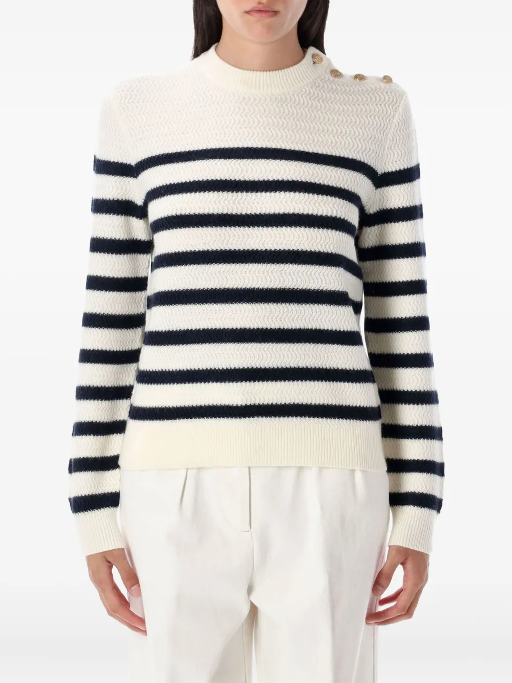 Полосатый свитер с пуговицами A.P.C., белый
Полосатый свитер с пуговицами A.P.C., белый