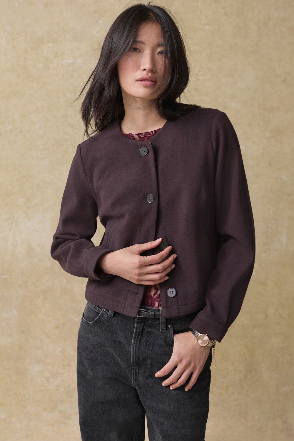 Куртка без воротника с начесом Next, фиолетовый
Куртка без воротника с начесом Next, фиолетовый