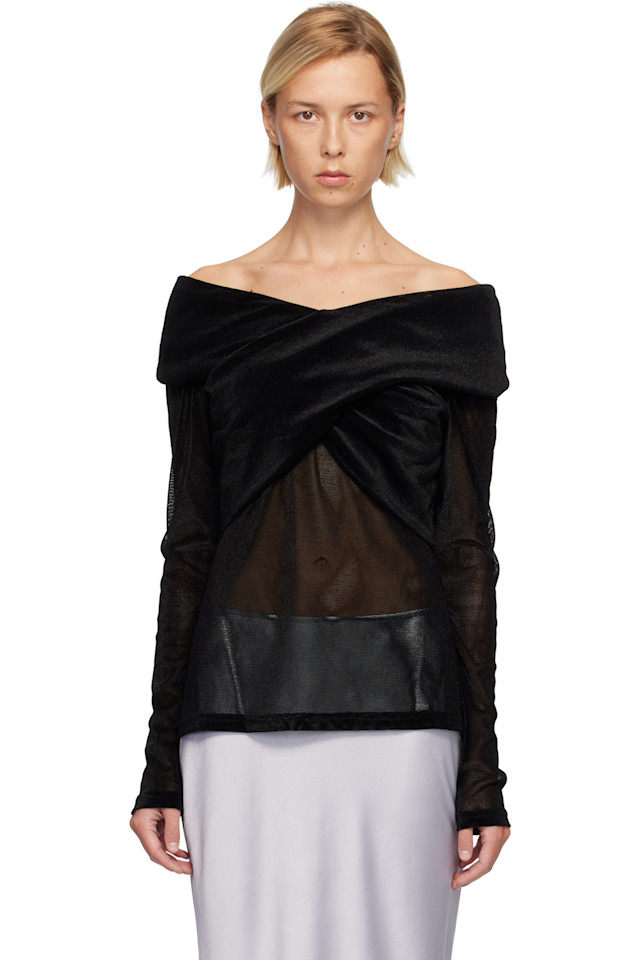 Топ из бархатной сетки с открытыми плечами Anna Sui, черный
Топ из бархатной сетки с открытыми плечами Anna Sui, черный