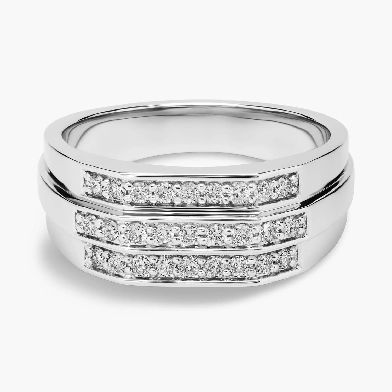 Мужское кольцо с тройным рядом бриллиантов из 14-каратного белого золота (1/2 карата) Blue Nile 
Мужское кольцо с тройным рядом бриллиантов из 14-каратного белого золота (1/2 карата) Blue Nile