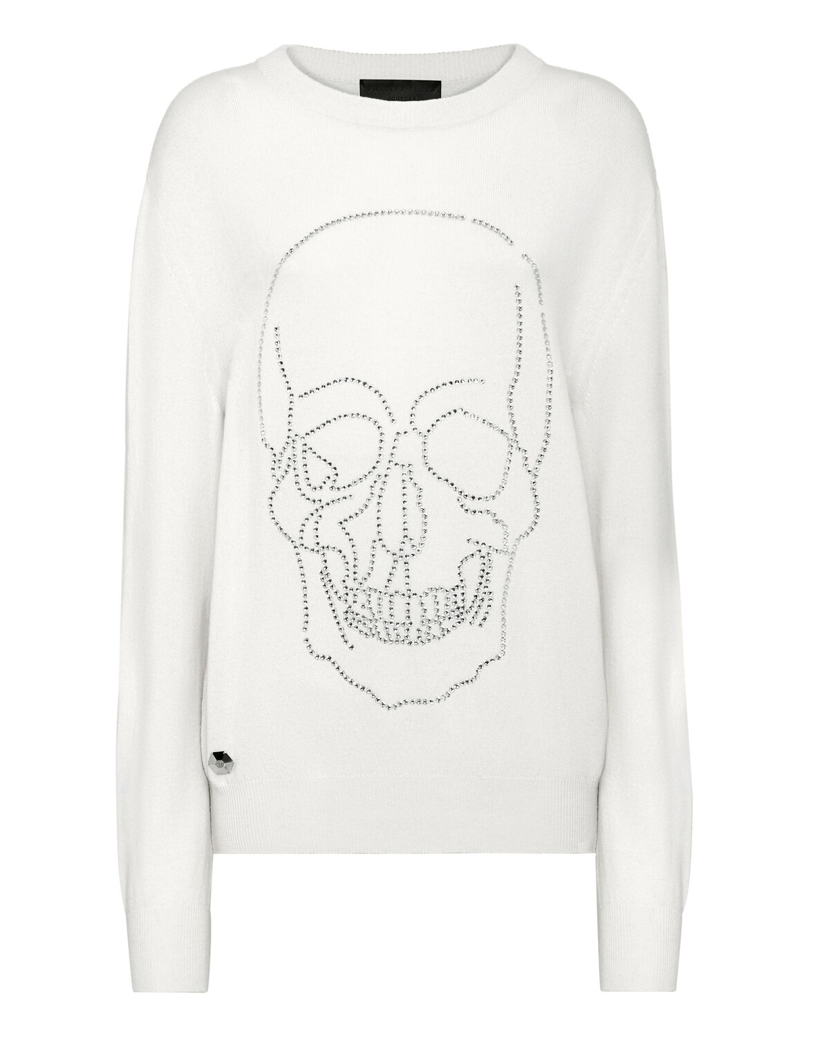 Кашемировый пуловер с круглым вырезом LS с кристаллами Philipp Plein, белый