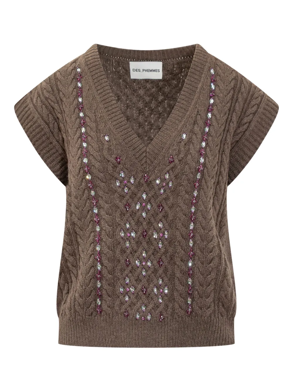 Украшенный свитер с косичной вязкой DES PHEMMES, коричневый
Украшенный свитер с косичной вязкой DES PHEMMES, коричневый