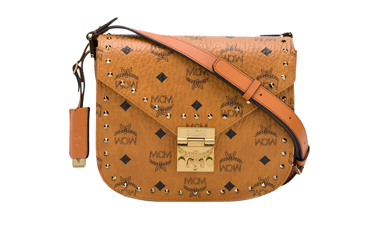 MCM Кожаная седельная сумка Патрисия Визетос через плечо кроссбоди малая женская коричневая коньяк