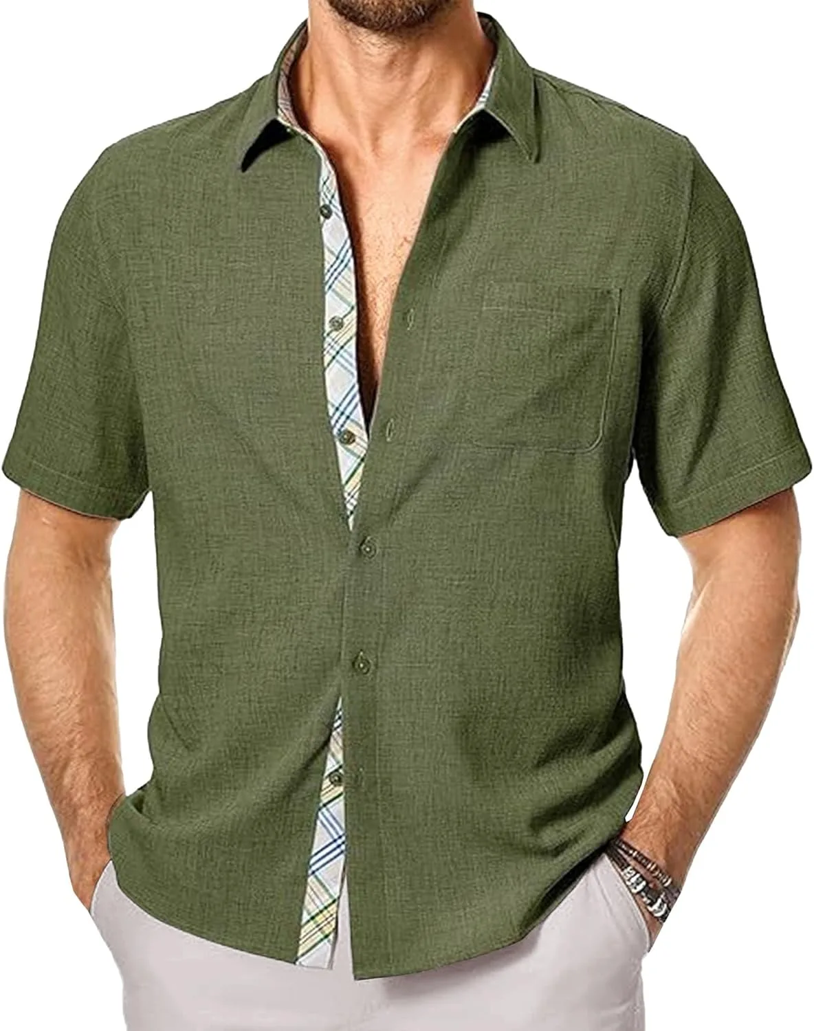 Мужская льняная рубашка с карманами и коротким рукавом VgueElegc
Мужская льняная рубашка с карманами и коротким рукавом VgueElegc