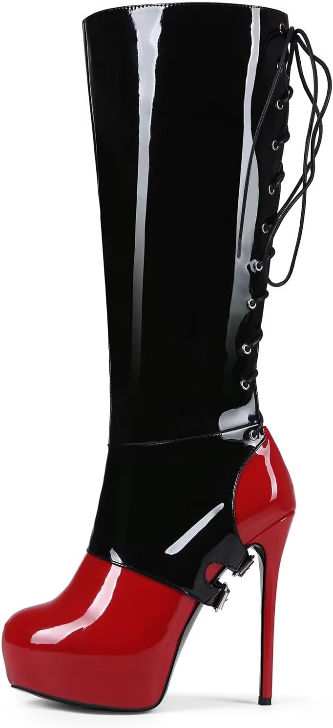 Женские и мужские высокие ботильоны Frankie Hsu Goth Sexy с платформой, ручной работы, на шпильке, до колена, черные и красные из лакированной кожи, в готическом и панк стиле, с широким голенищем большого размера, на шнуровке
Женские и мужские высокие ботильоны Frankie Hsu Goth Sexy с платформой, ручной работы, на шпильке, до колена, черные и красные из лакированной кожи, в готическом и панк стиле, с широким голенищем большого размера, на шнуровке