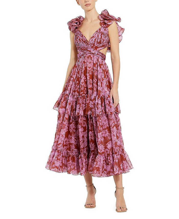 Цветочное платье из шифона с рюшами, ярусной юбкой и вырезами Mac Duggal, розовый
Цветочное платье из шифона с рюшами, ярусной юбкой и вырезами Mac Duggal, розовый