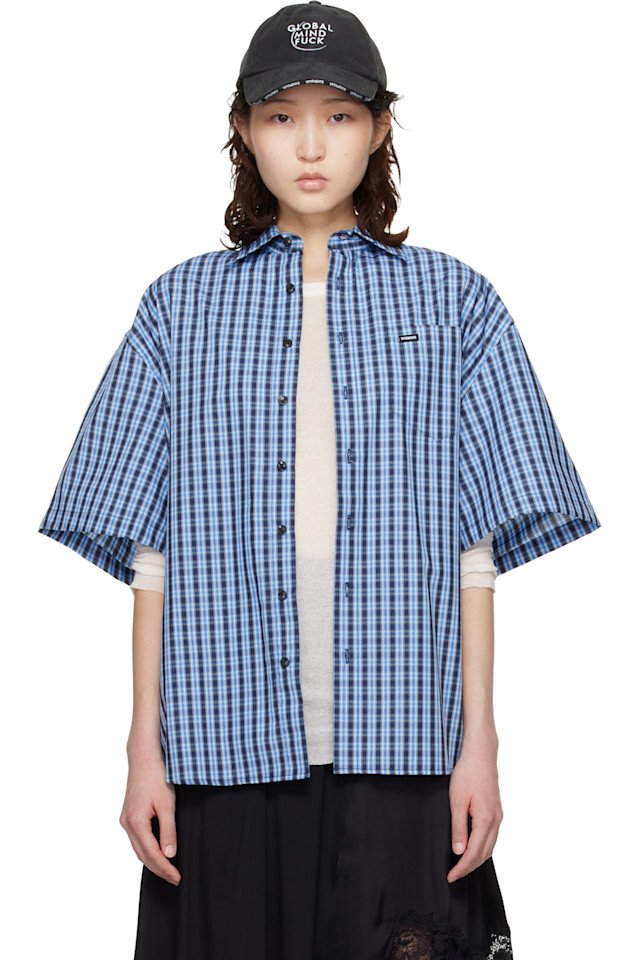 Vetements Синяя рубашка с коротким рукавом
Vetements Синяя рубашка с коротким рукавом