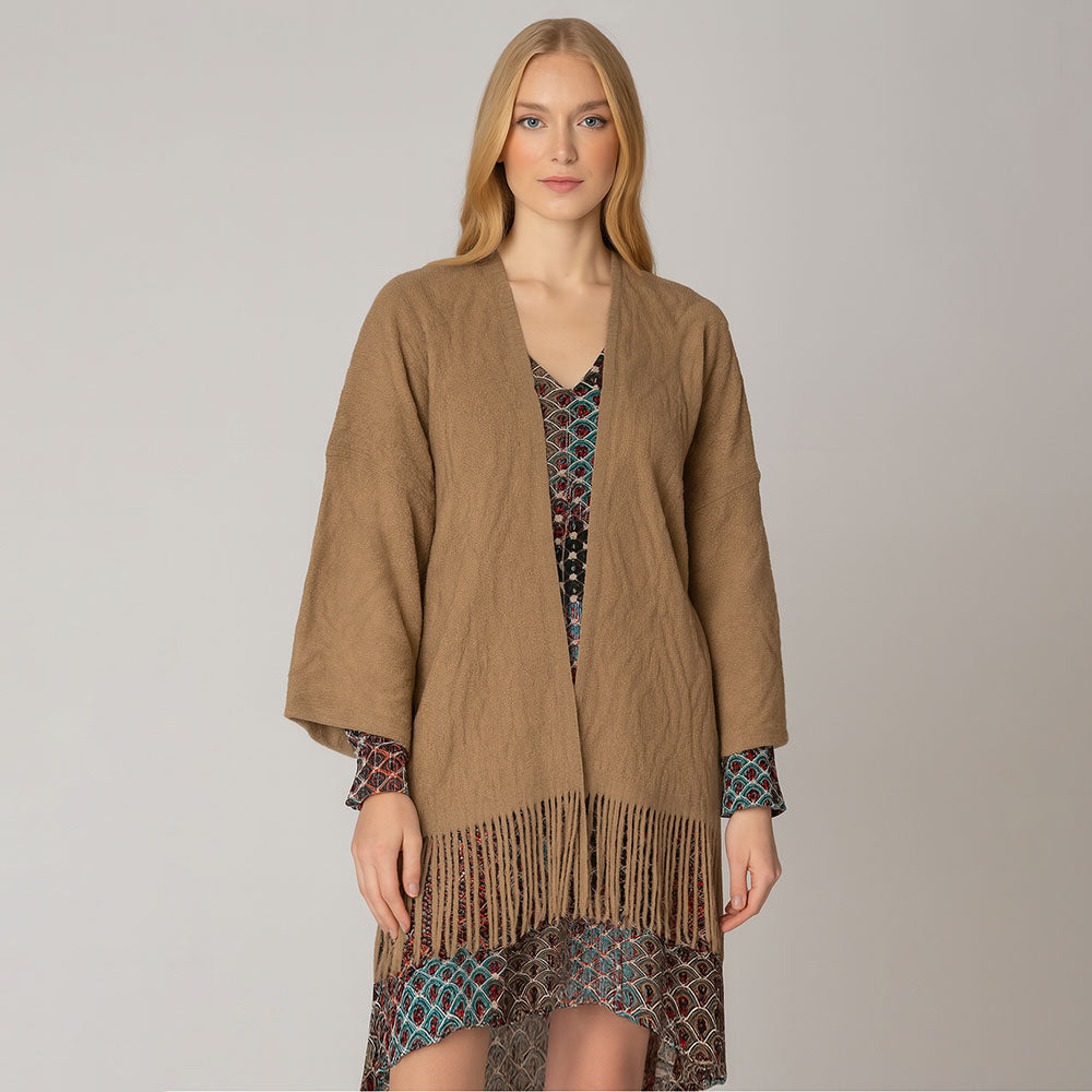 Шарф-накидка-кардиган с бахромой, связанный крючком TRUEDAMES, серо-коричневый
Шарф-накидка-кардиган с бахромой, связанный крючком TRUEDAMES, серо-коричневый