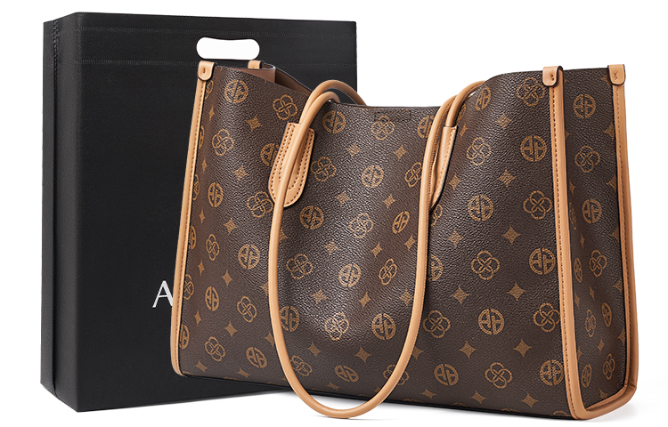 Сумка-шоппер из ПВХ, шоппер, сумка через плечо, подмышечная сумка, обычная женская модель AOKANG цвета кофе/экрю