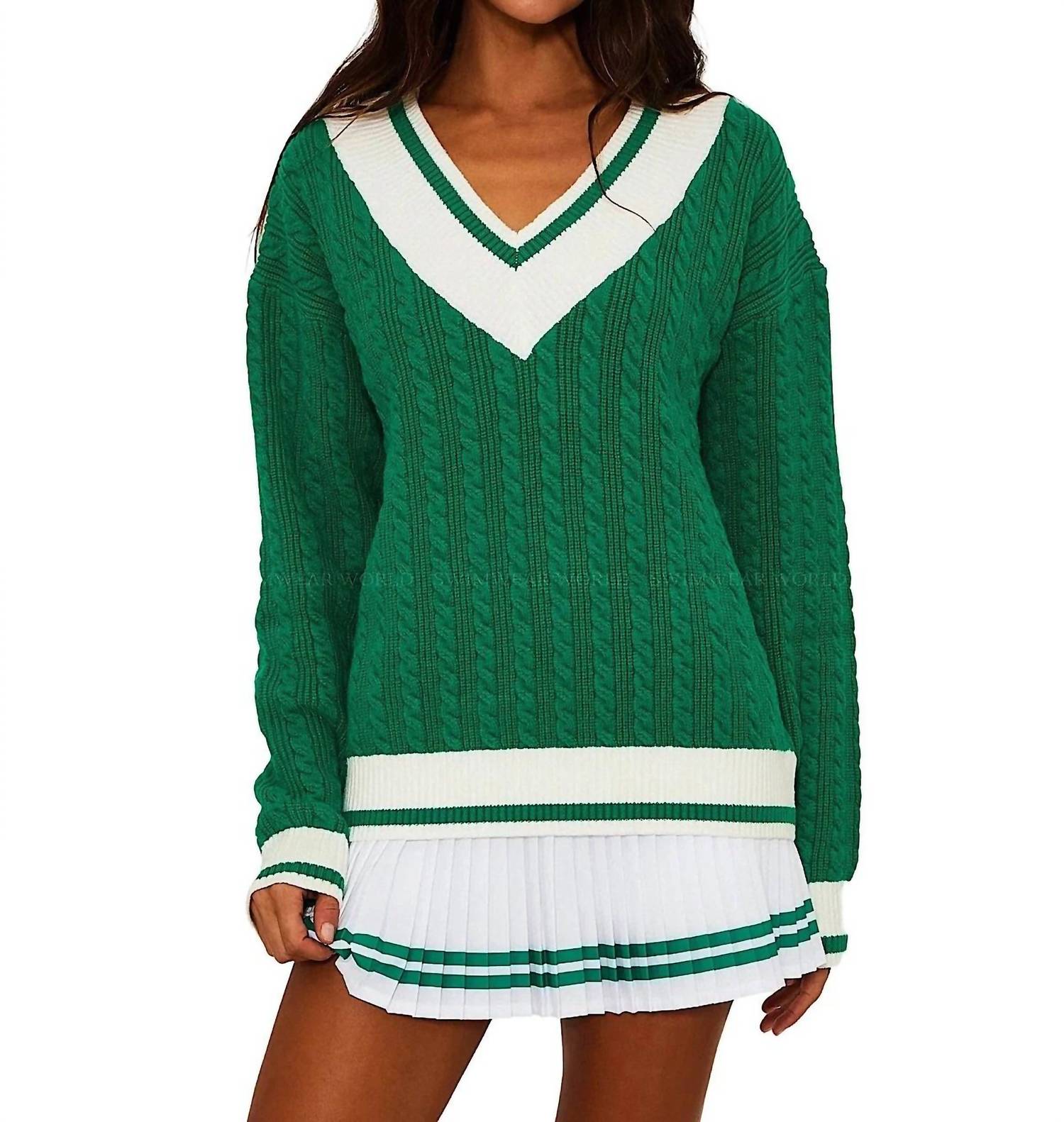 Свитер с V-образным вырезом в зелено-белом цвете Beach Riot, зеленый/белый
Свитер с V-образным вырезом в зелено-белом цвете Beach Riot, зеленый/белый