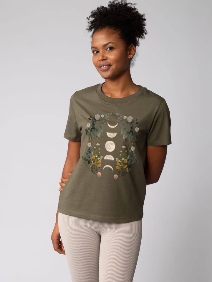 Футболка wat Apparel T-Shirt Moonphases & Flowers, хаки 
Футболка wat Apparel T-Shirt Moonphases & Flowers, хаки