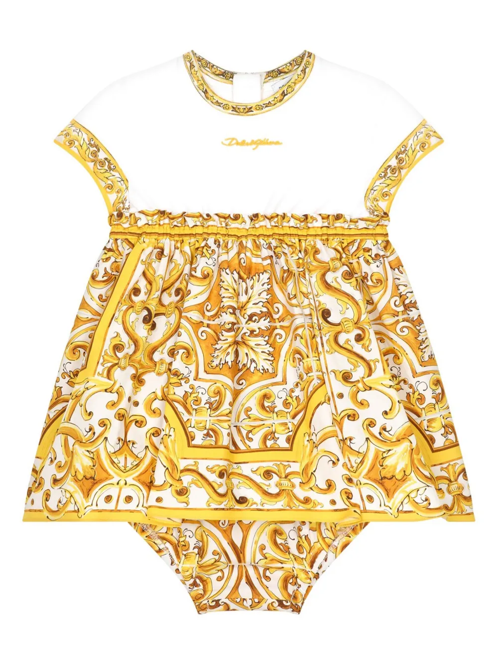 Платье с принтом Majolica Dolce & Gabbana Kids, желтый 
Платье с принтом Majolica Dolce & Gabbana Kids, желтый