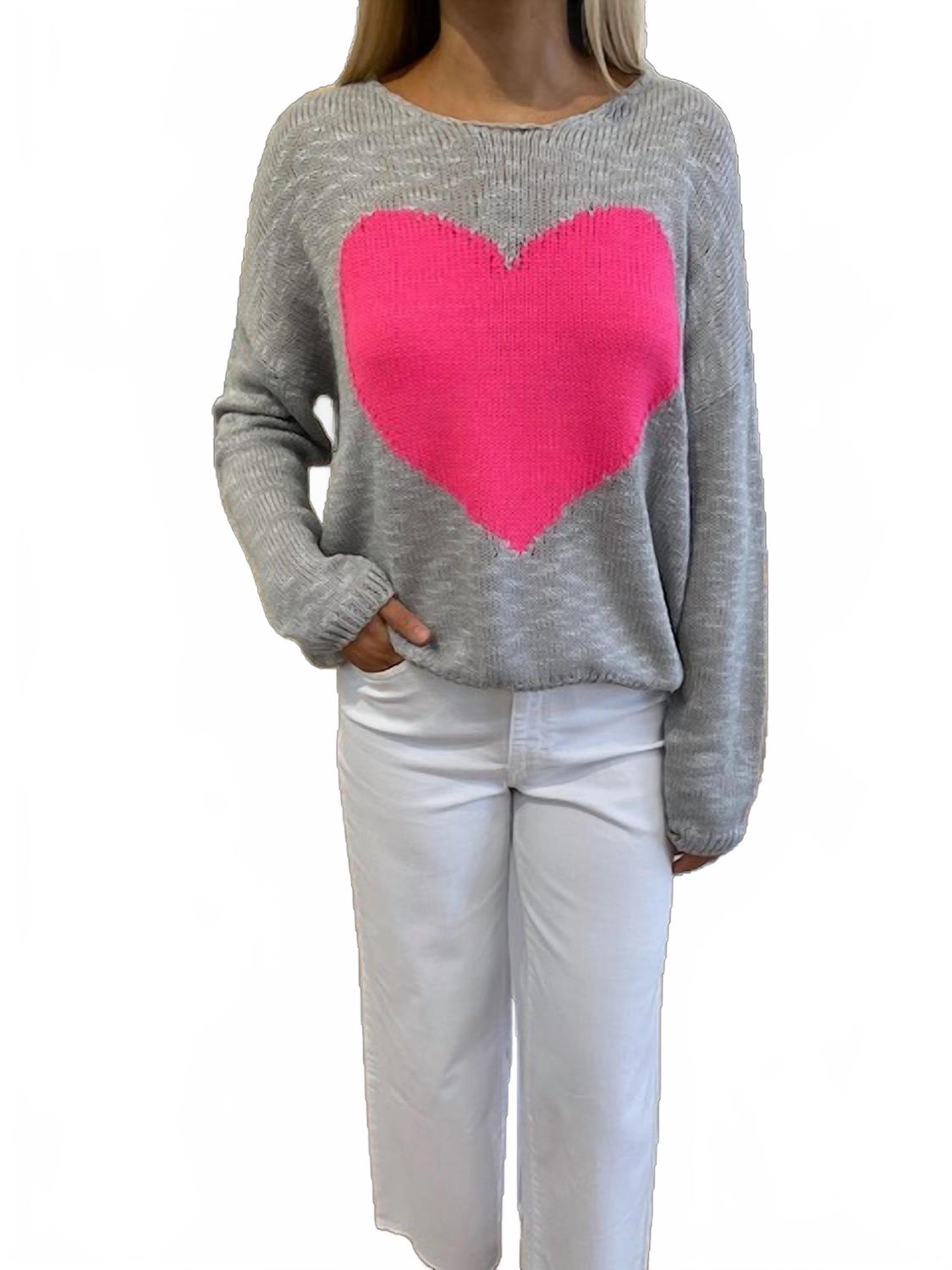 Серый свитер с розовым сердцем KLd. Signature 
Серый свитер с розовым сердцем KLd. Signature
